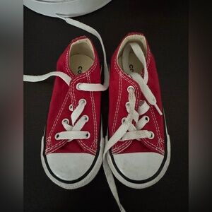 Converse Red and White Canvas Sneakers with Rubber Toe Cap